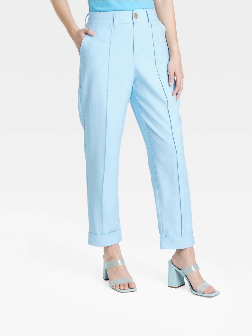 Women's Light Blue Cropped Pants high rise pintuck Target a new day size 4 small